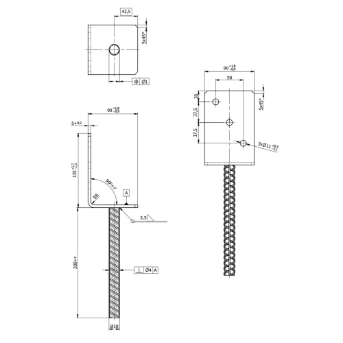 Pied de poteau lourd en L zingué à ancrer - 84 x 130 x 5 mm