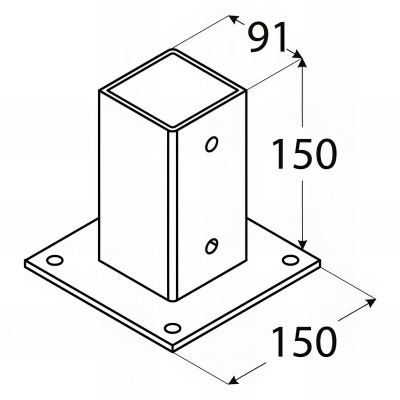 Pied de poteau carré zingé à visser - 91 x 150 x 2 mm 2