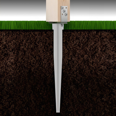 Pied de poteau en U zingué à enfoncer - Largeur réglable de 0 à 120 mm - 0-120 x 65 x 700 x 2,0 mm