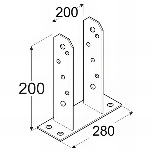 Embase pied de poteau en TT zinguée à visser - 200 x 200 x 50 x 5,0 mm