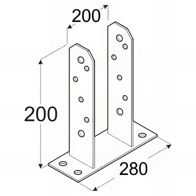 Embase pied de poteau en TT zinguée à visser - 200 x 200 x 50 x 5,0 mm