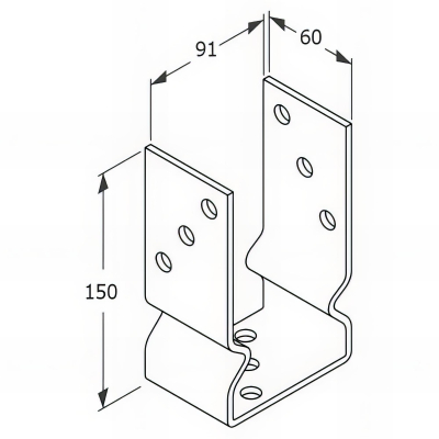 Embase pied de poteau en U avec support zinguée à visser - 91 x 150 x 60 x 4,0 mm 2
