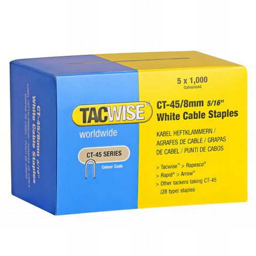 Boîte de 5000 agrafes pour câble type CT45 L. 8 mm blanches - TA-0980 - Tacwise