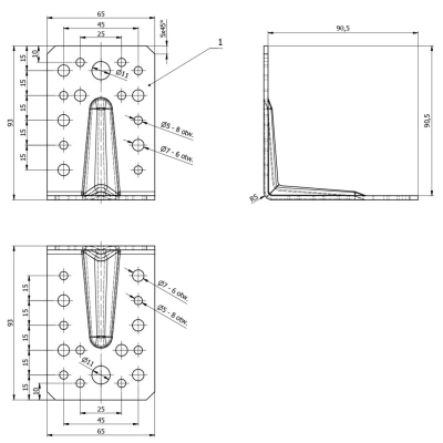 Équerre renforcée noire - 90 x 90 x 65 x 2,5 mm 2