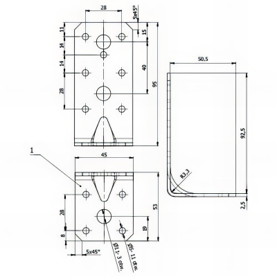 Équerre renforcée galvanisée - 95 x 53 x 45 x 2,5 mm