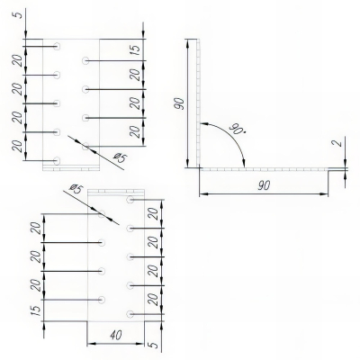 Équerre perforée galvanisée - 90 x 90 x 40 x 2,0 mm