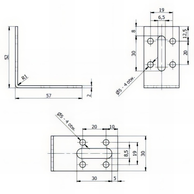 Équerre ajustable galvanisée - 50 x 55 x 30 x 2,0 mm 2