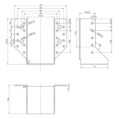 Sabot de charpente galvanisé à ailes extérieures - Larg. 73 x Ht. 123 mm 2