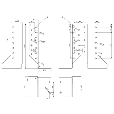 Sabot de charpente galvanisé aile extérieure - Droite - Larg. 50 x Ht. 170 mm 2