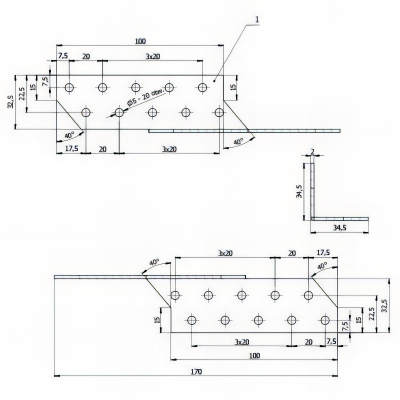 Patte de solivage galvanisé - Gauche - 32 x 170 x 2,0 mm - Gauche 2