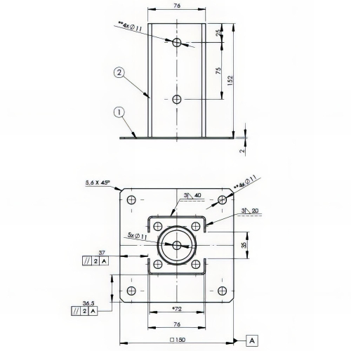 Pied de poteau fendu carré galvanisé à visser - 72 x 150 x 2,0 mm