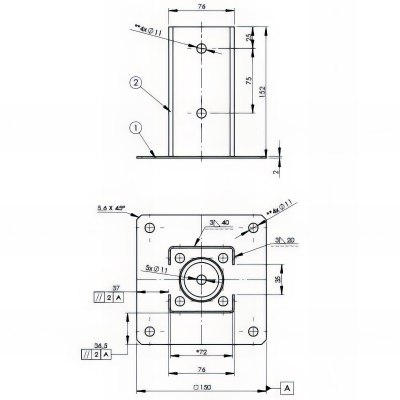Pied de poteau fendu carré galvanisé à visser - 72 x 150 x 2,0 mm