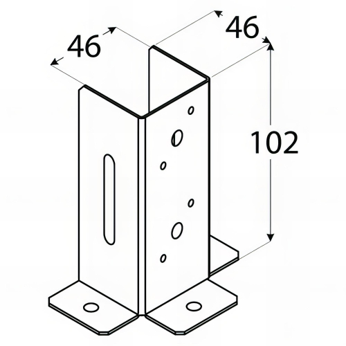 Pied de poteau ouvert galvanisé à visser - 46 x 100 x 1,5 mm