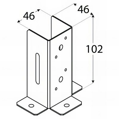 Pied de poteau ouvert galvanisé à visser - 46 x 100 x 1,5 mm