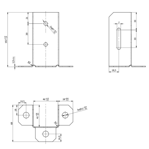 Pied de poteau ouvert galvanisé à visser - 46 x 100 x 1,5 mm