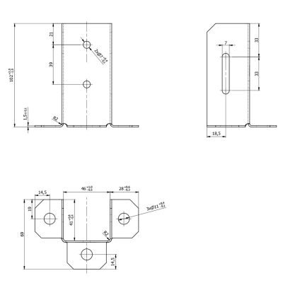 Pied de poteau ouvert galvanisé à visser - 46 x 100 x 1,5 mm