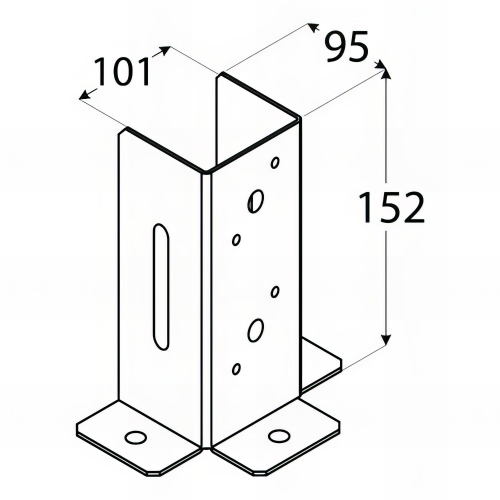 Pied de poteau ouvert galvanisé à visser - 101 x 150 x 2 mm