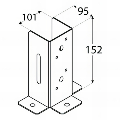 Pied de poteau ouvert galvanisé à visser - 101 x 150 x 2 mm