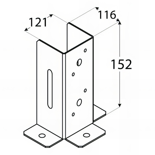 Pied de poteau ouvert galvanisé à visser - 121 x 150 x 2 mm