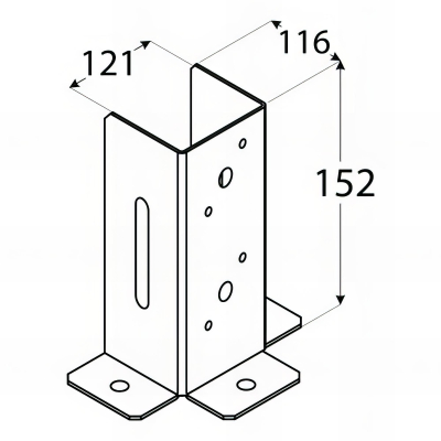 Pied de poteau ouvert galvanisé à visser - 121 x 150 x 2 mm