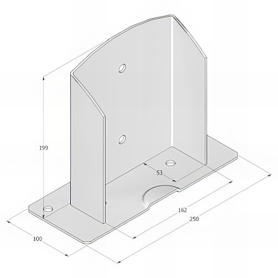 Demi pied de poteau galvanisé à visser - 162 x 200 x 3,0 mm