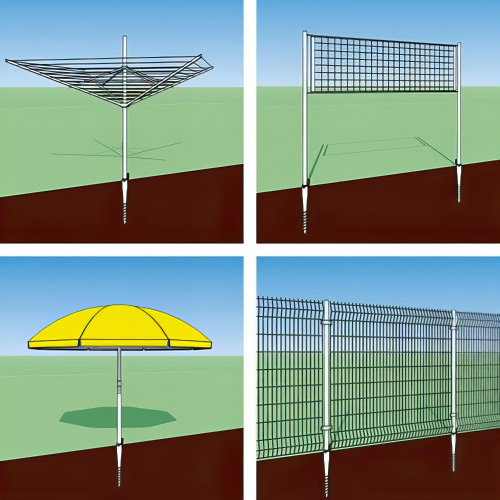 Pied de poteau de jardin rond zingué à tarauder avec accessoires - D. 68 x L. 550 mm - 68 x 550 x 1,8 mm