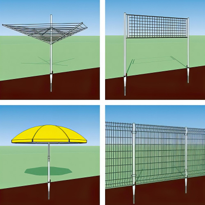 Pied de poteau de jardin rond zingué à tarauder avec accessoires - D. 68 x L. 550 mm - 68 x 550 x 1,8 mm