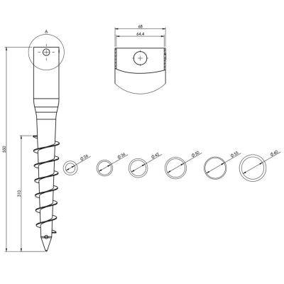 Pied de poteau de jardin rond zingué à tarauder avec accessoires - D. 68 x L. 550 mm - 68 x 550 x 1,8 mm