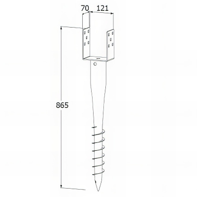 Pied de poteau de jardin en U zingué à tarauder - 120 x 865 x 1,8 mm 2