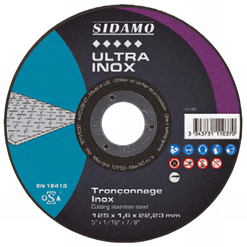Disque à tronçonner ULTRA INOX D. 125 x 1 x Al. 22,23 mm - Inox - 10111036 - Sidamo