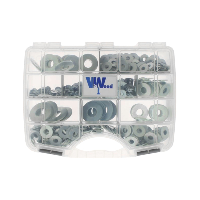 Coffret w 54 rondelles lu acier zingué blanc- 824 pc