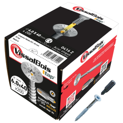 Boîte de 200 vis agglo Torx30 zinguées à filetage partiel torx/ttap ailette 40mm - diam 6 mm