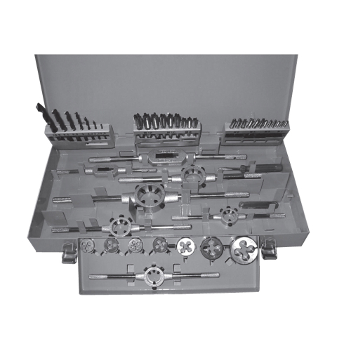 Coffret métal de 21 tarauds + 7 filières+ 7 forets + accessoires
