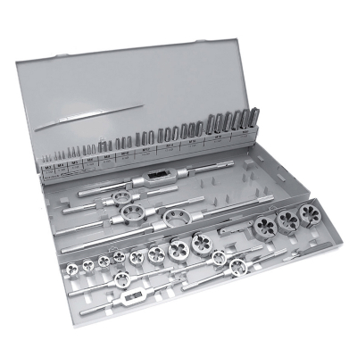 Coffret métal de 33 tarauds + 11 filières + accessoires