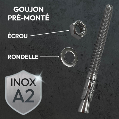 Lot de 50 goujons d'ancrage en acier inox A2 M8 - Diamètre de 8 mm