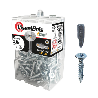 Boite de 150 vis agglo premium zinguée torx/ttap ailette 16/20/25mm - diam 3 mm