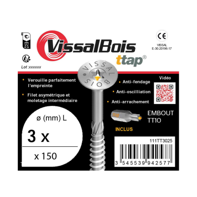 Boite de 150 vis agglo premium zinguée torx/ttap ailette 16/20/25mm - diam 3 mm