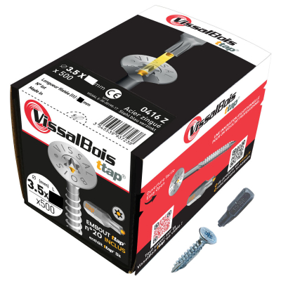 Boite de 500 vis agglo Torx20 zinguées à filetage partiel torx/ttap ailette 16/20/25/30mm - diam 3.5 mm