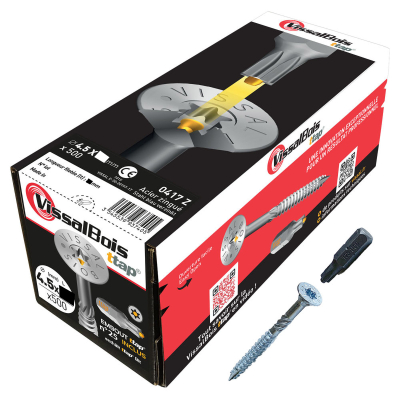 Boite de 500 vis agglo Torx25 zinguées à filetage partiel torx/ttap ailette 35/40/45/50mm - diam 4.5 mm