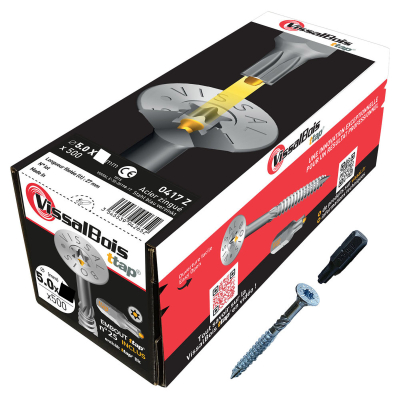 Boite de 500 vis agglo Torx25 zinguées à filetage partiel torx/ttap ailette 40/45mm - diam 5 mm