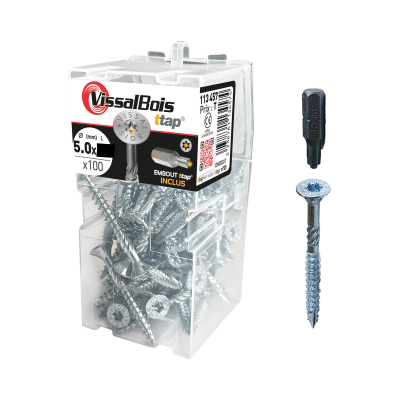 Boite de 100 vis agglo premium zinguée torx/ttap ailette 30/40/50/60mm - diam 5 mm