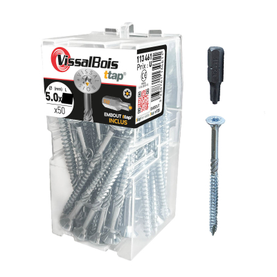 Boite de 50 vis agglo premium zinguée torx/ttap ailette 60/70/80mm - diam 5 mm