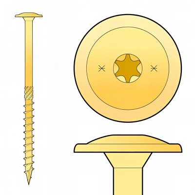 Vis bois Torx à tête bombée D.6 x 180 mm - Zingué jaune - Boîte de 100 pcs
