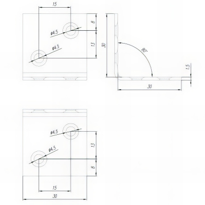 Équerre large galvanisée - 30 x 30 x 30 x 1,5 mm 2