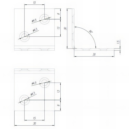 Équerre large galvanisée - 30 x 30 x 30 x 1,5 mm