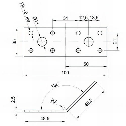 Équerre à 135° galvanisée - 50 x 50 x 35 x 2,5 mm