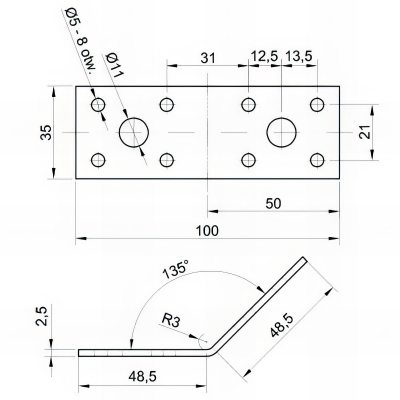 Équerre à 135° galvanisée - 50 x 50 x 35 x 2,5 mm