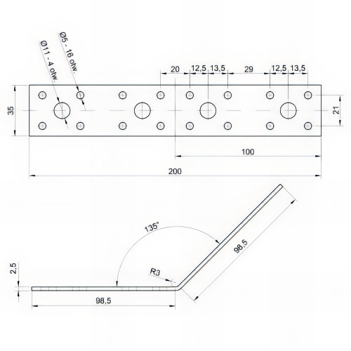 Équerre à 135° galvanisée - 100 x 100 x 35 x 2,5 mm