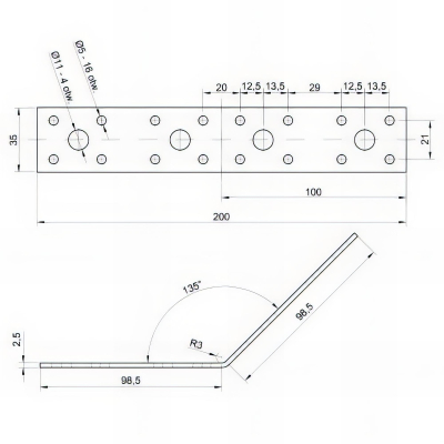Équerre à 135° galvanisée - 100 x 100 x 35 x 2,5 mm