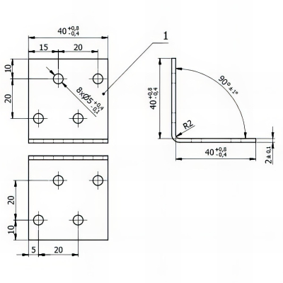 Équerre perforée galvanisée - 40 x 40 x 40 x 2,0 mm